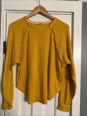 Anthropologie Pilcro Diana Ruffled Raglan Pullover Sweater Top Gold S EUC